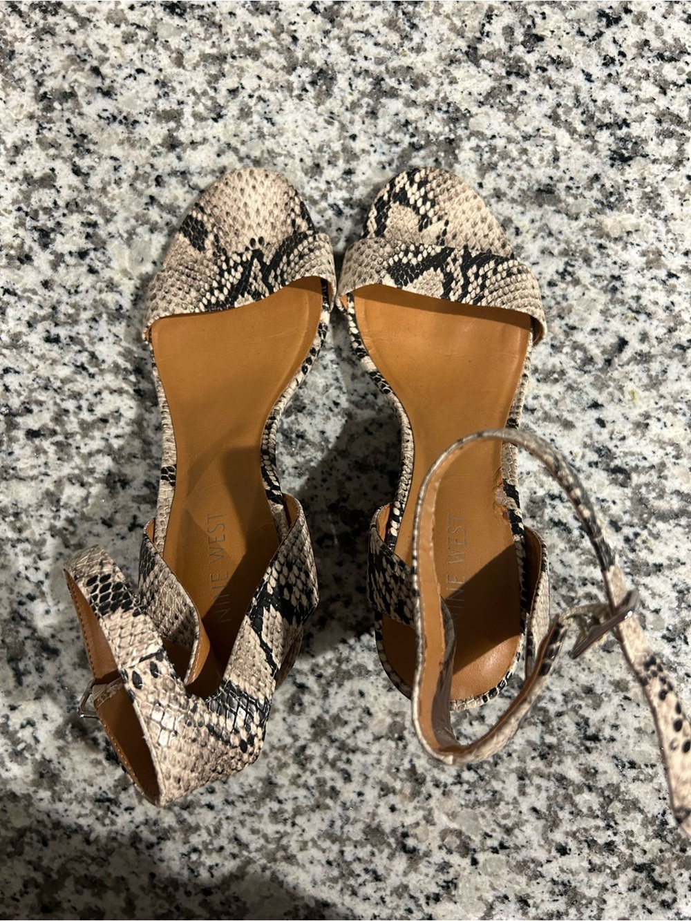 Nine West Snake-Print Ankle Strap Sandals in Beige and Black